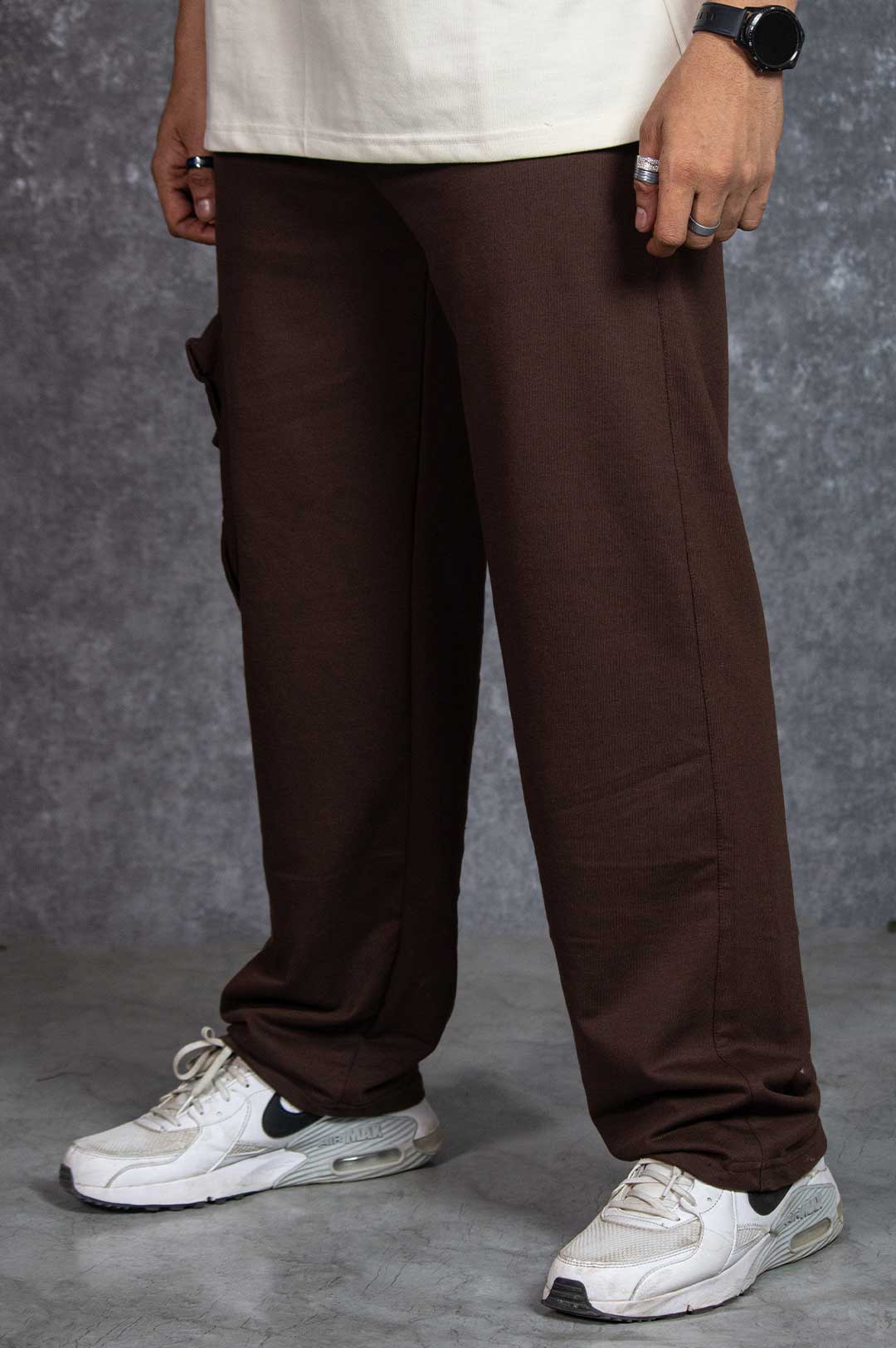 Dark Brown Solid Italian Fit Cotton Blend Formal Trousers For Men – TAD