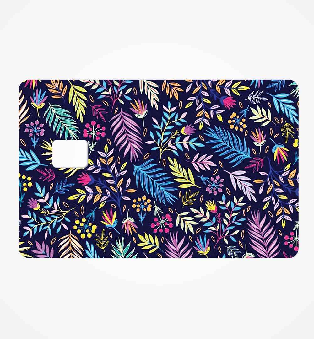 Colorful dark blue , LEAF pattern credit card skin | STICK IT UP
