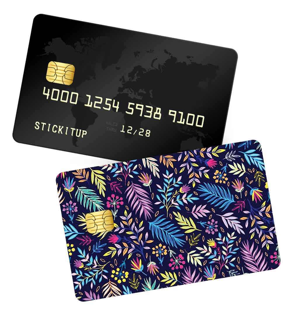 Colorful dark blue , LEAF pattern credit card skin | STICK IT UP
