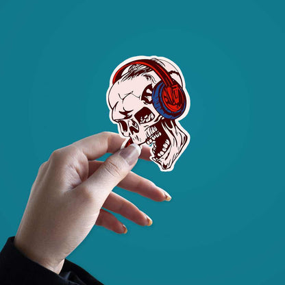 Skull Listening Music Sticker | STICK IT UP