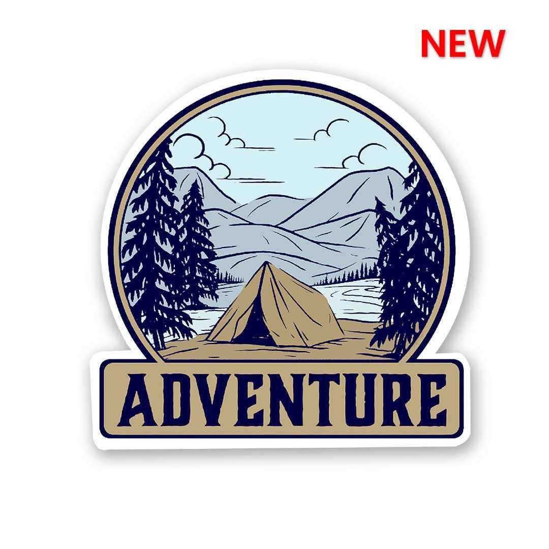 Adventure - Camping Sticker waterproof vinyl decal for laptop, bike, car & bottle