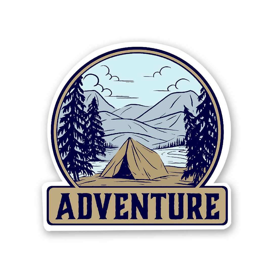 Adventure - Camping Sticker waterproof vinyl decal for laptop, bike, car & bottle