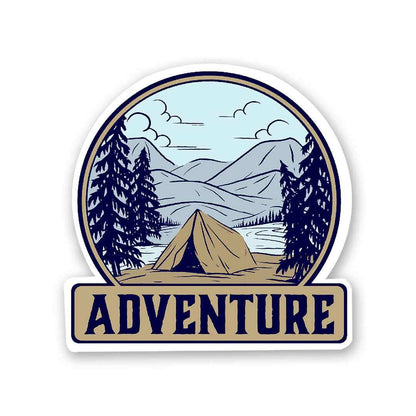 Adventure - Camping Sticker waterproof vinyl decal for laptop, bike, car & bottle