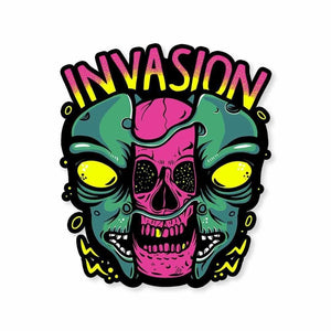 Alien Invasion Sticker waterproof vinyl decal for laptop, bike, car & bottle