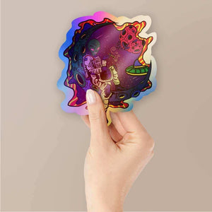 Alien on moon Holographic Stickers waterproof vinyl decal for laptop, bike, car & bottle