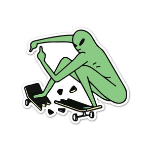 Alien On Skateboard Sticker waterproof vinyl decal for laptop, bike, car & bottle