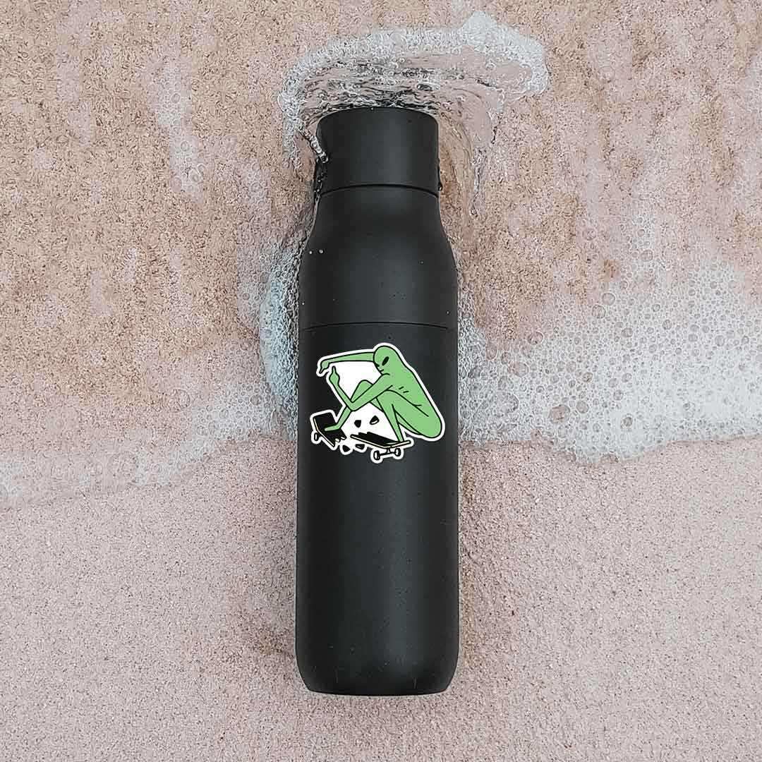 Alien On Skateboard Sticker waterproof vinyl decal for laptop, bike, car & bottle