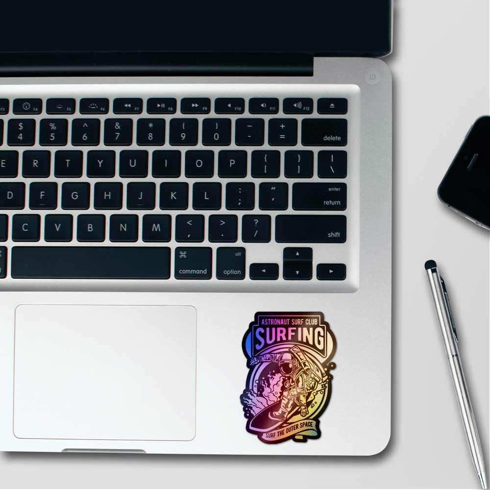 Astronaut Surf Club Holographic Stickers waterproof vinyl decal for laptop, bike, car & bottle