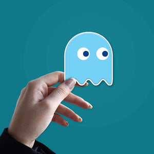Blue Pacman Sticker waterproof vinyl decal for laptop, bike, car & bottle