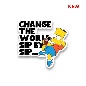 Change The World Sip By Sip Sticker waterproof vinyl decal for laptop, bike, car & bottle