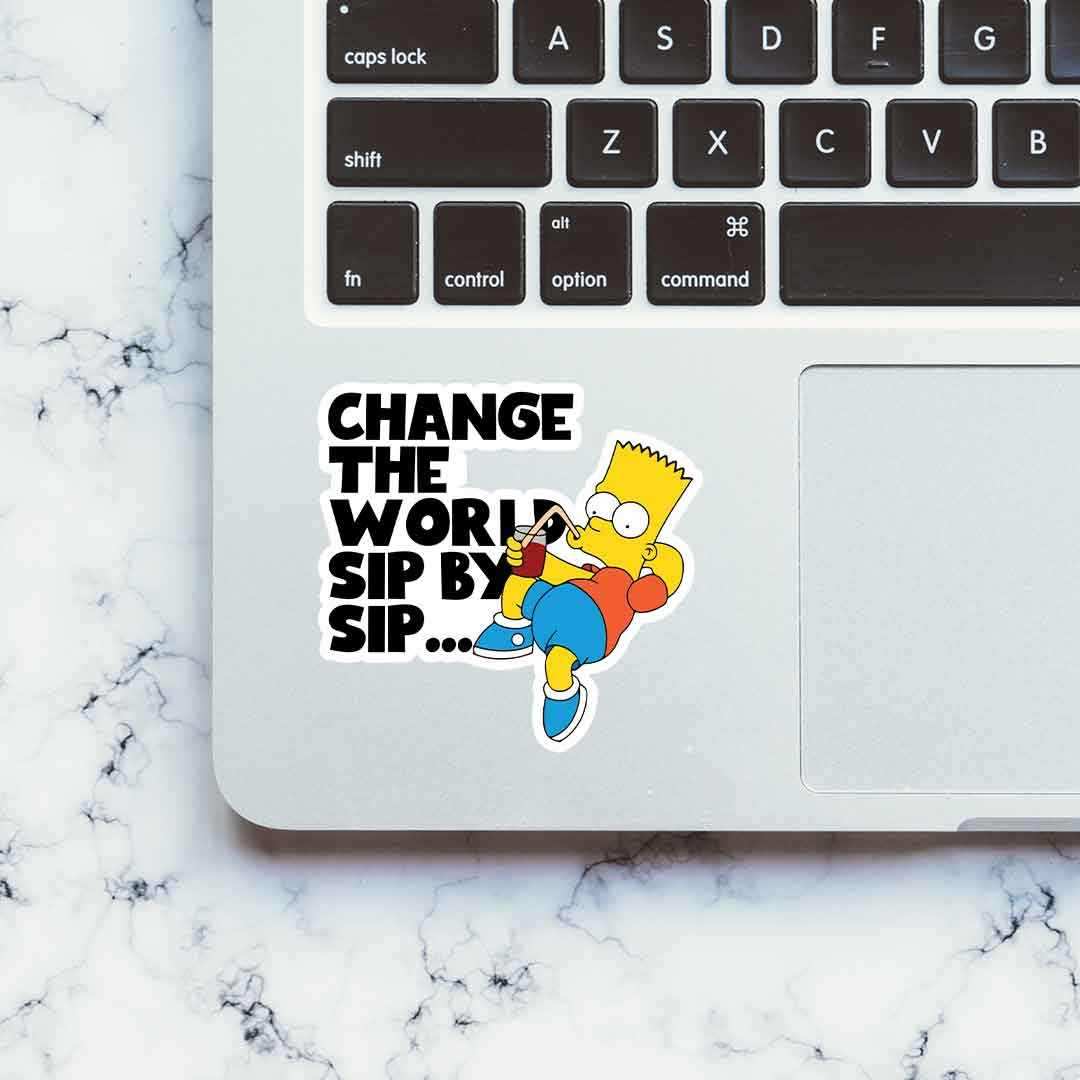 Change The World Sip By Sip Sticker waterproof vinyl decal for laptop, bike, car & bottle