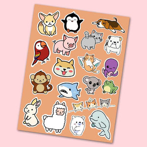 Cute Animals Mini Stickers Sheet waterproof vinyl decal for laptop, bike, car & bottle