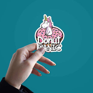 DONUT Panic Sticker waterproof vinyl decal for laptop, bike, car & bottle