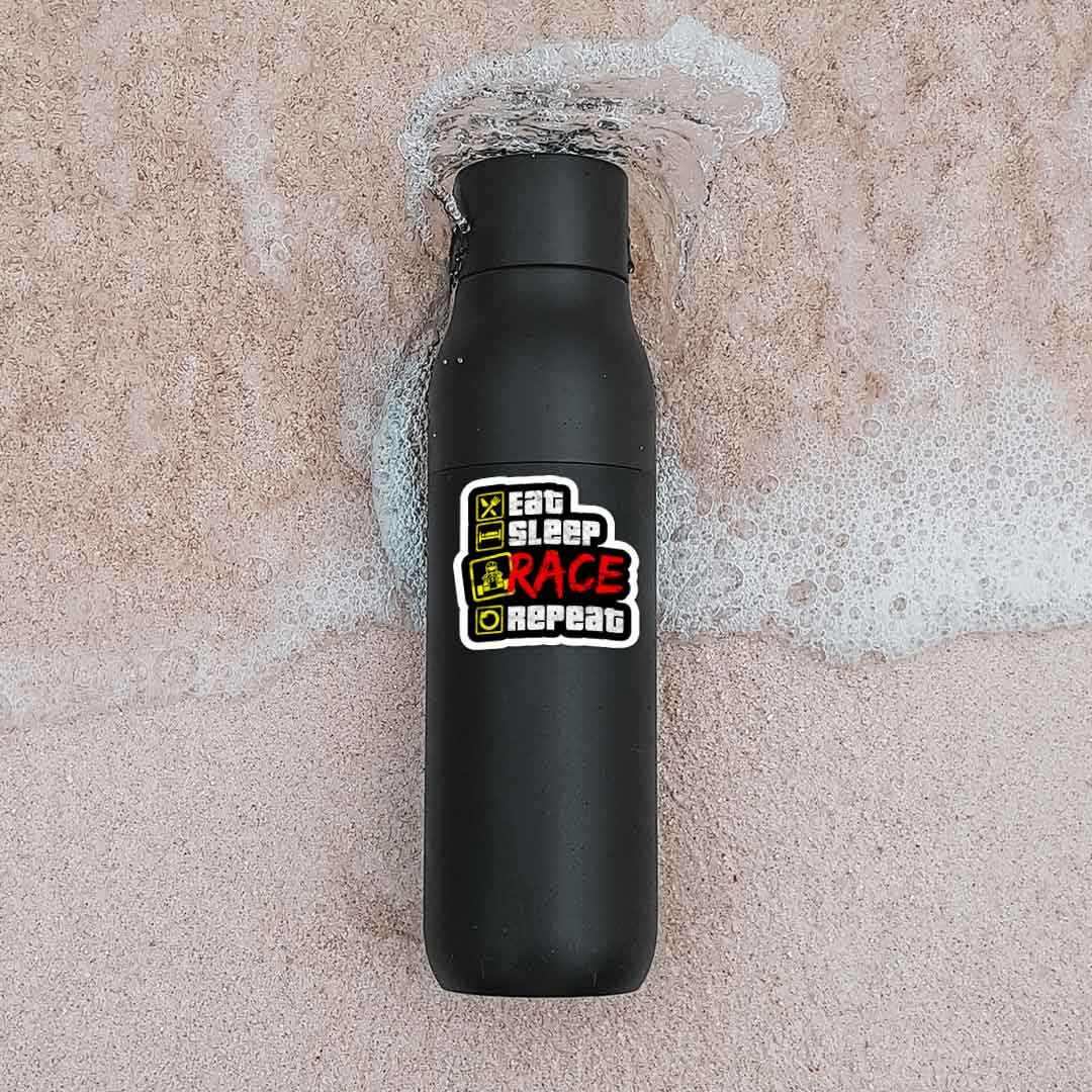 Eat Sleep Race Repeat Sticker waterproof vinyl decal for laptop, bike, car & bottle