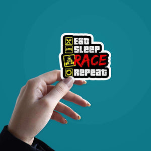 Eat Sleep Race Repeat Sticker waterproof vinyl decal for laptop, bike, car & bottle
