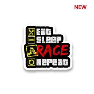 Eat Sleep Race Repeat Sticker waterproof vinyl decal for laptop, bike, car & bottle