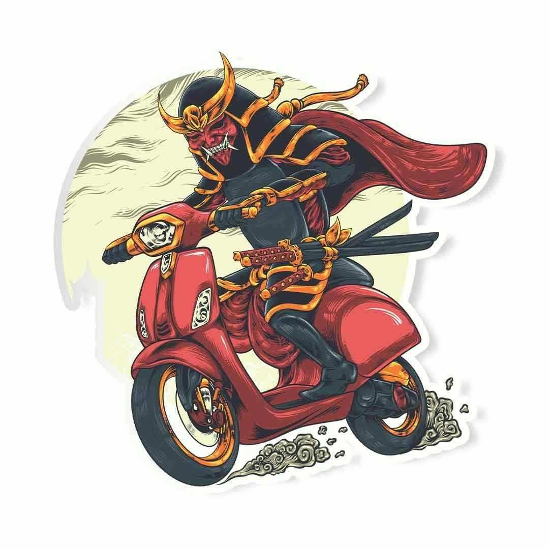 Evil Samurai on vespa Sticker waterproof vinyl decal for laptop, bike, car & bottle