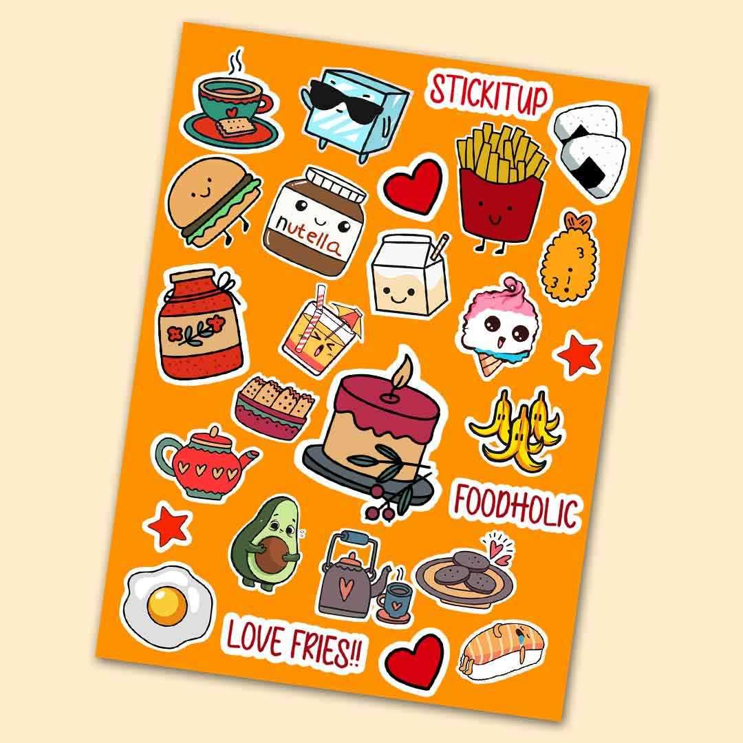 Food Mini Stickers Sheet waterproof vinyl decal for laptop, bike, car & bottle