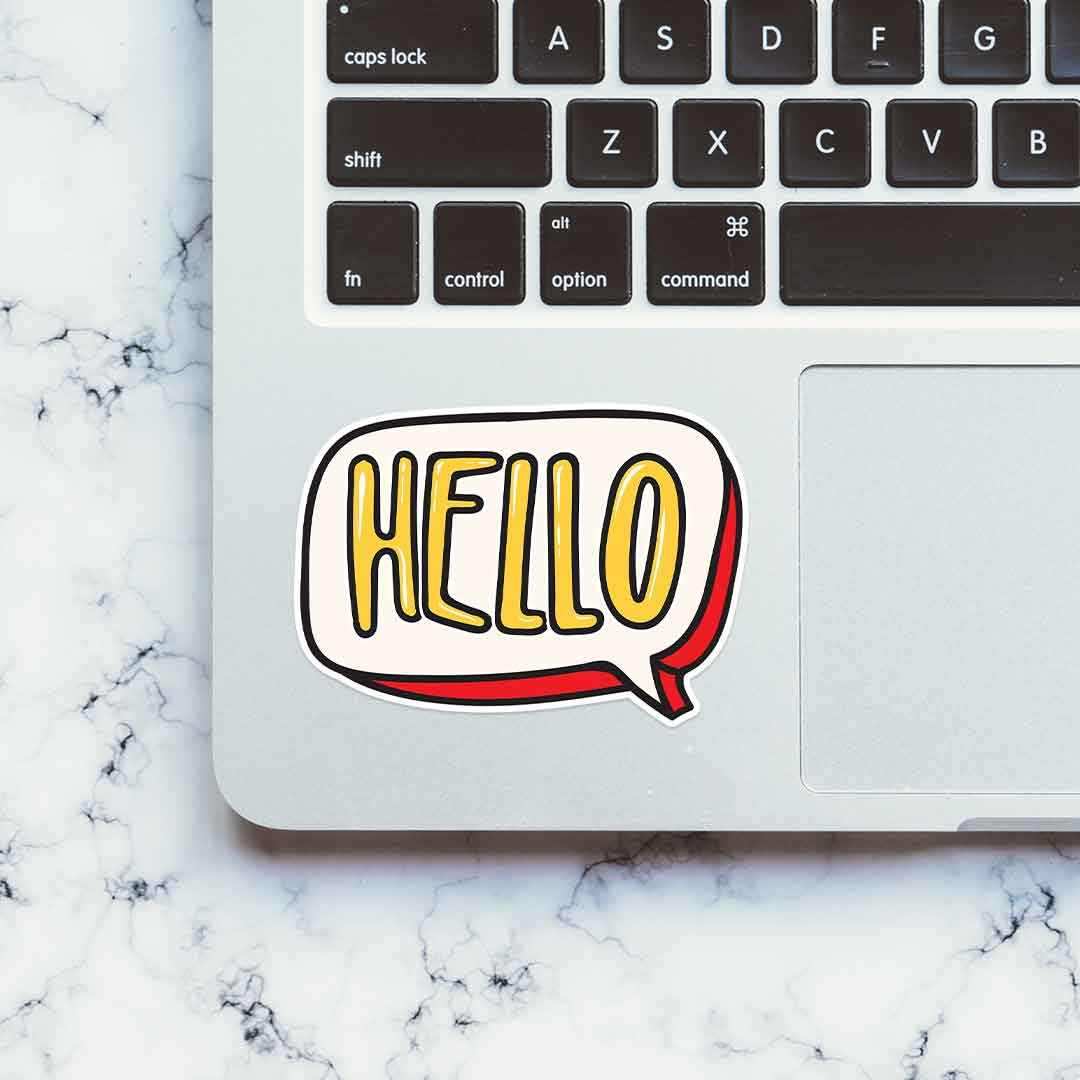 HELLO Sticker waterproof vinyl decal for laptop, bike, car & bottle