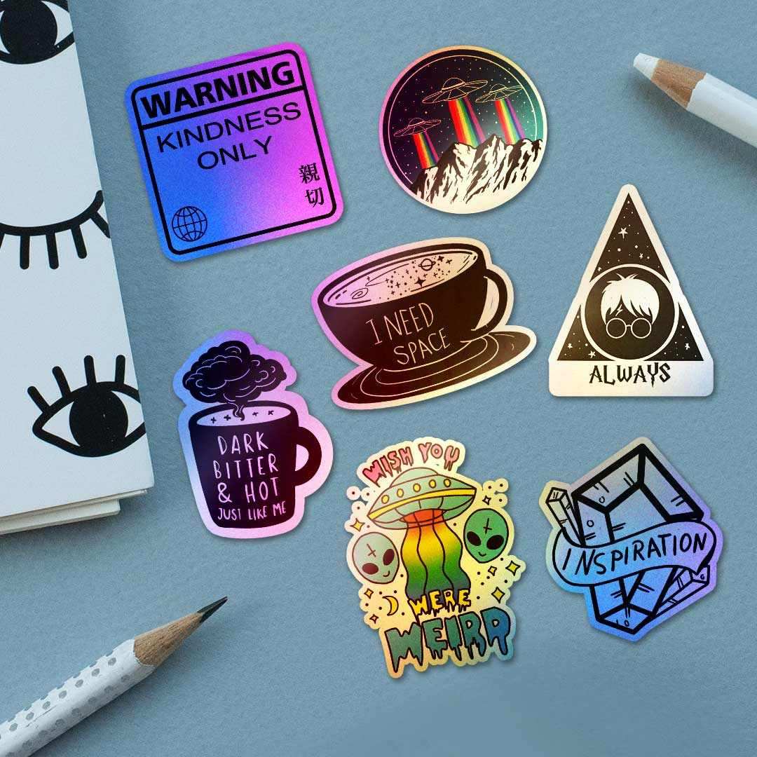 Holographic Sticker Pack [15 Stickers] waterproof vinyl decal for laptop, bike, car & bottle