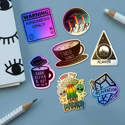 Holographic Sticker Pack [15 Stickers] waterproof vinyl decal for laptop, bike, car & bottle