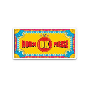 HORN OK PLEASE Bumper Sticker waterproof vinyl decal for laptop, bike, car & bottle