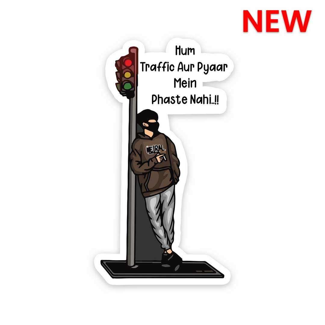 Hum traffic aur pyaar mein phaste nahi Sticker waterproof vinyl decal for laptop, bike, car & bottle