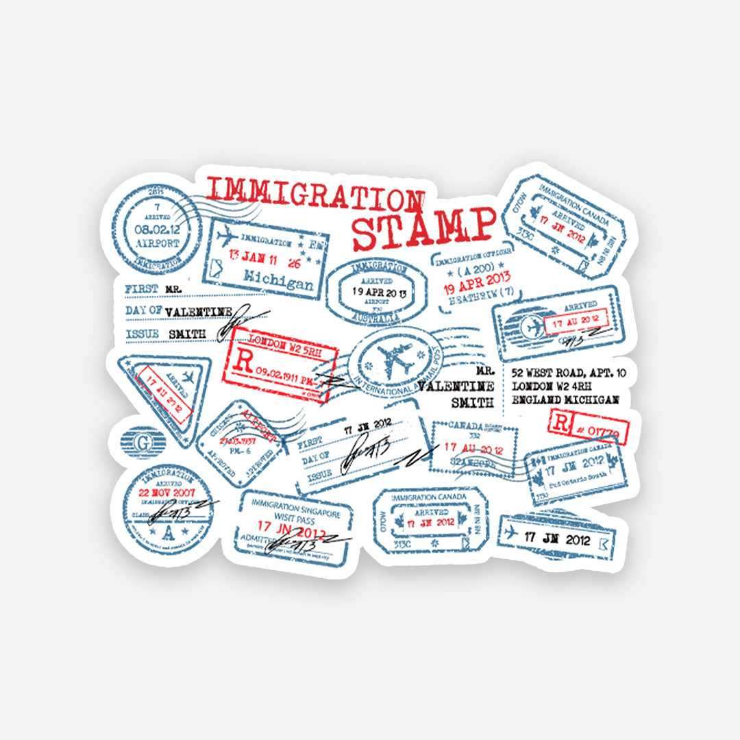 Immigration Stamp sticker waterproof vinyl decal for laptop, bike, car & bottle
