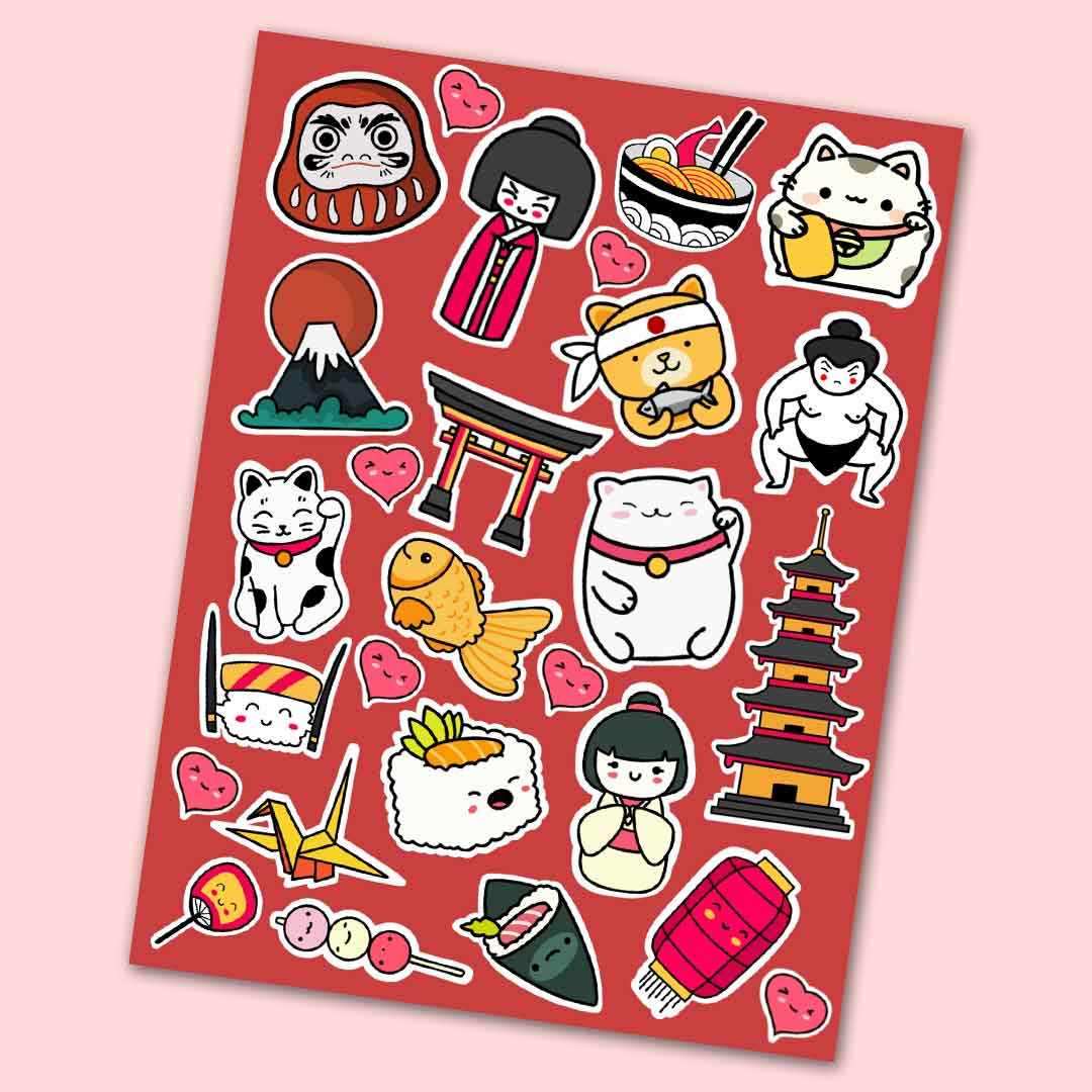 Japanese Culture Mini Stickers Sheet waterproof vinyl decal for laptop, bike, car & bottle