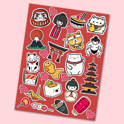 Japanese Culture Mini Stickers Sheet waterproof vinyl decal for laptop, bike, car & bottle
