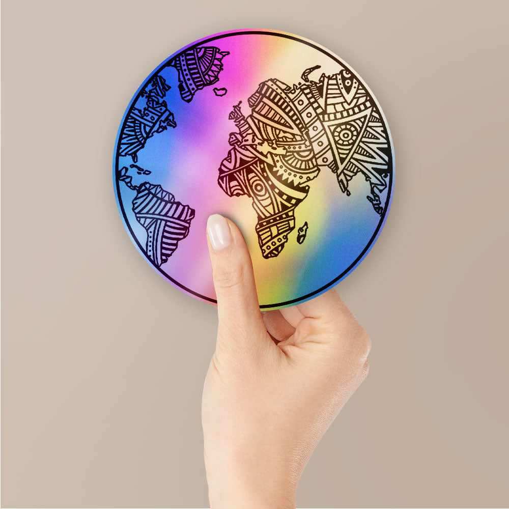 Mandala earth Holographic Stickers waterproof vinyl decal for laptop, bike, car & bottle