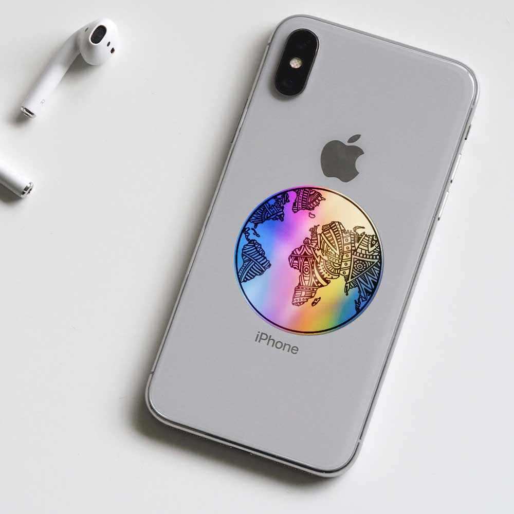 Mandala earth Holographic Stickers waterproof vinyl decal for laptop, bike, car & bottle