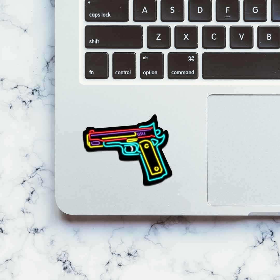 Neon Gun Sticker waterproof vinyl decal for laptop, bike, car & bottle