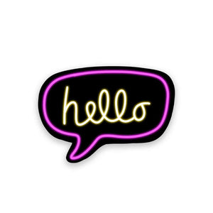 Neon Hello Sticker waterproof vinyl decal for laptop, bike, car & bottle