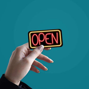 Neon Open Sticker waterproof vinyl decal for laptop, bike, car & bottle
