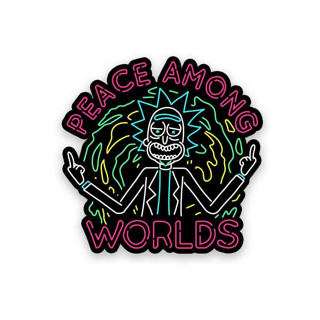Neon Peace among the world Sticker waterproof vinyl decal for laptop, bike, car & bottle