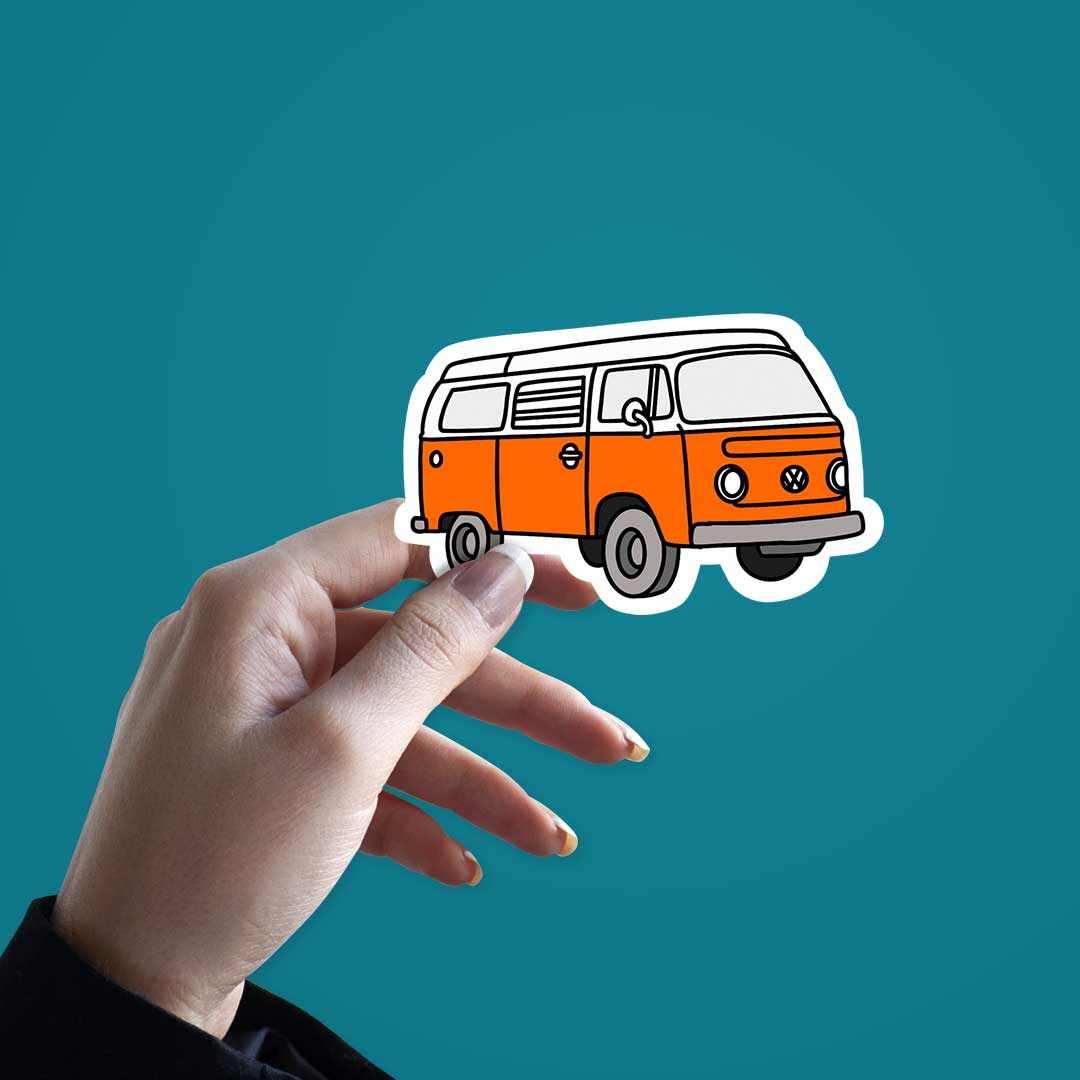 Orange Mini Bus Sticker waterproof vinyl decal for laptop, bike, car & bottle