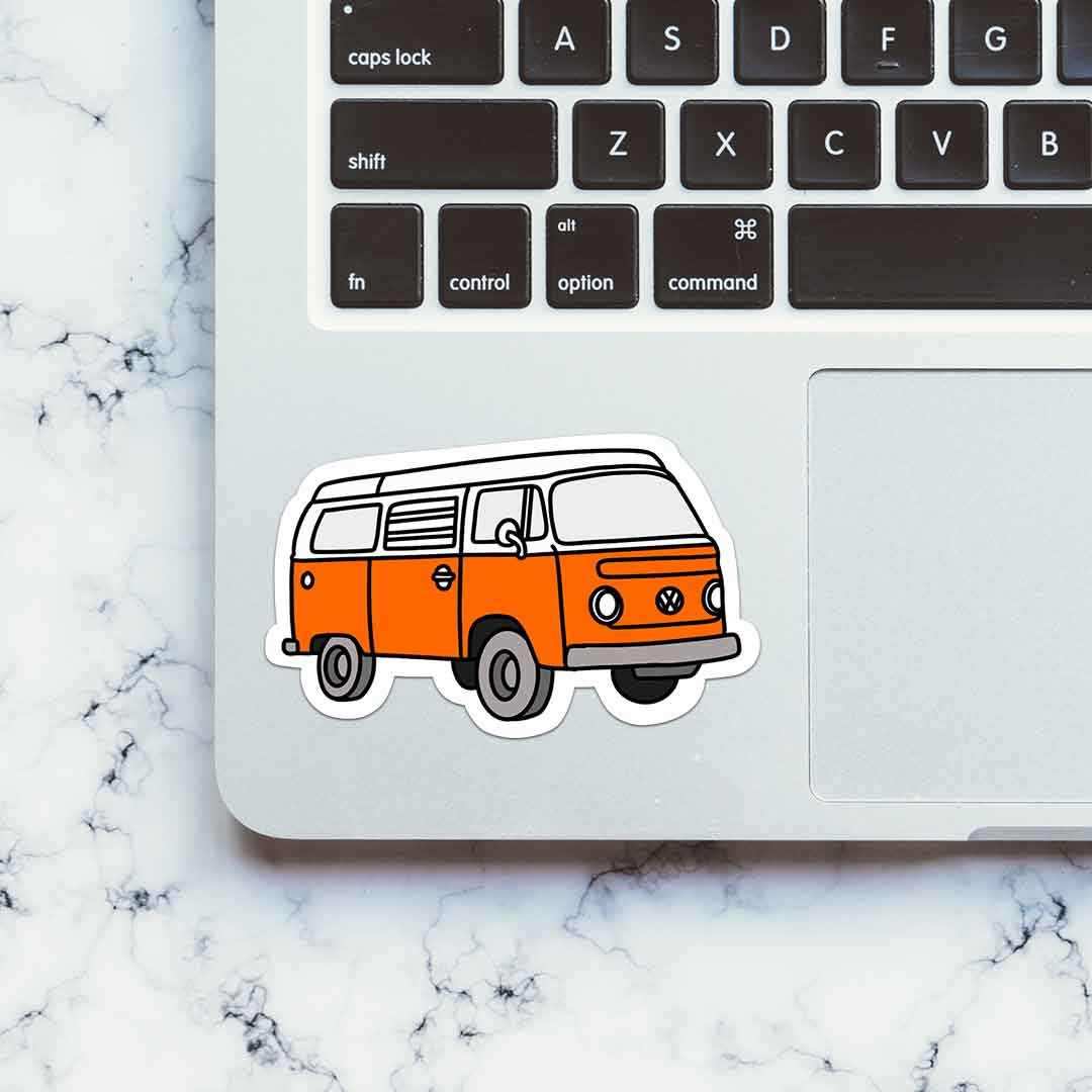 Orange Mini Bus Sticker waterproof vinyl decal for laptop, bike, car & bottle
