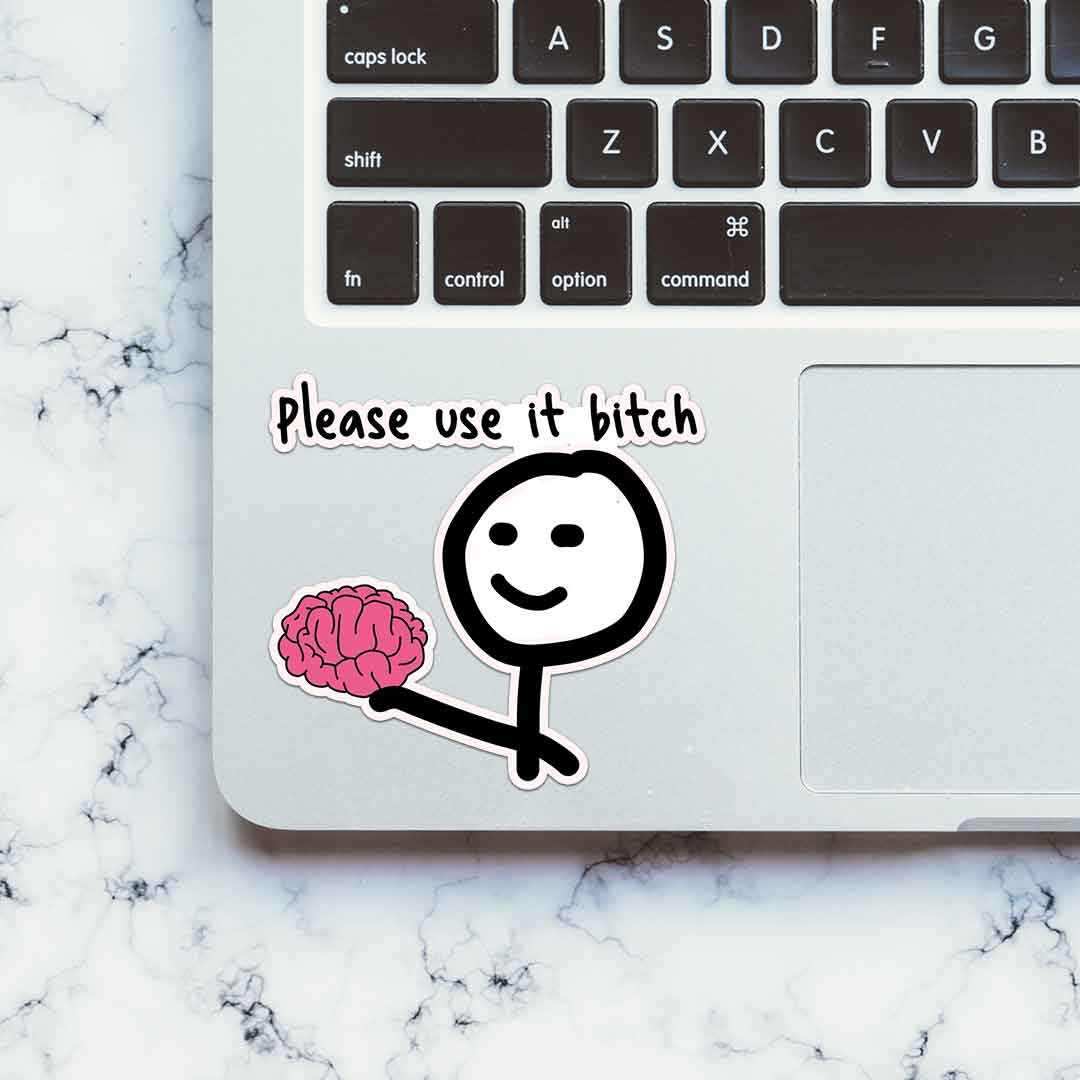 Please Use Brain Sticker waterproof vinyl decal for laptop, bike, car & bottle