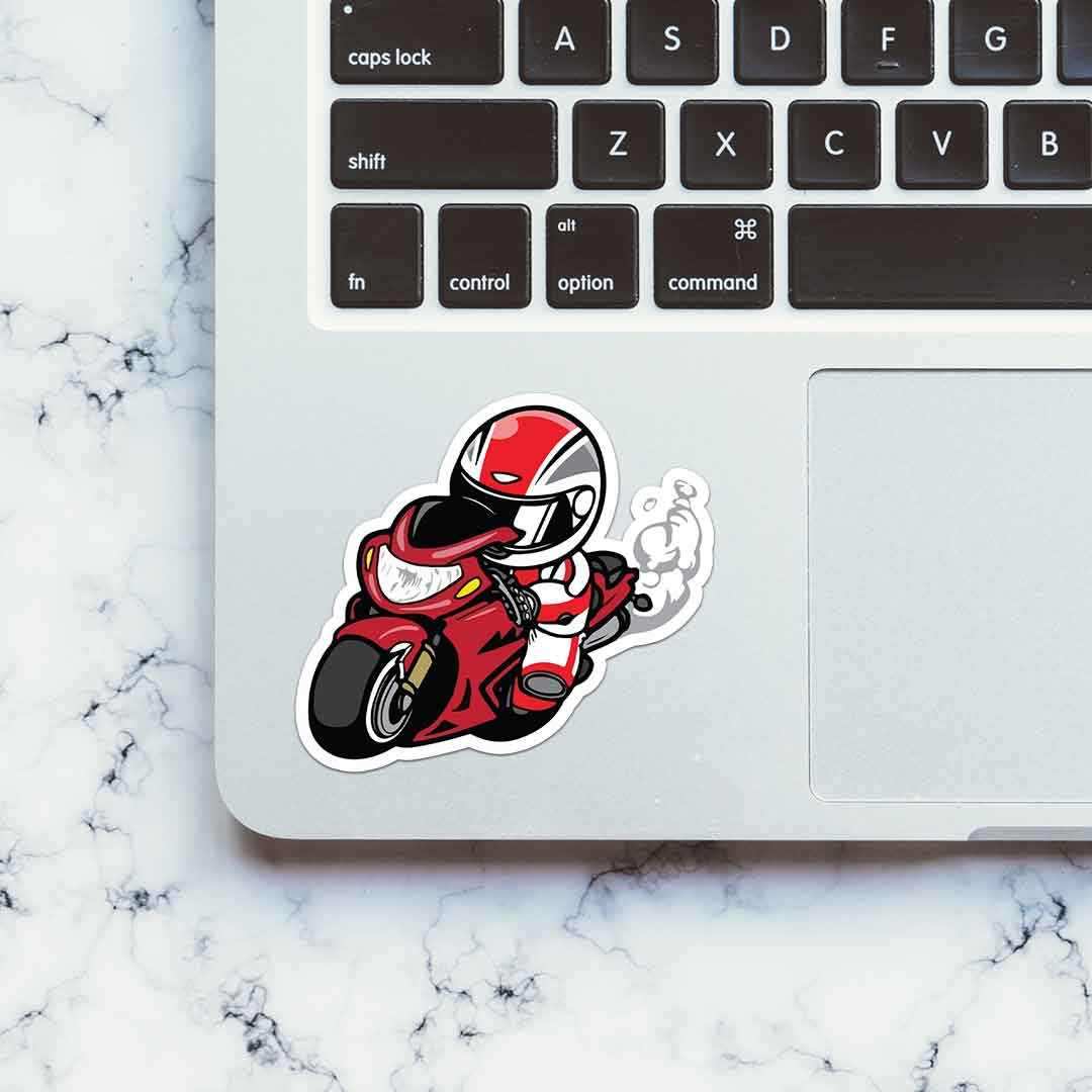 Red Bike Racer Sticker waterproof vinyl decal for laptop, bike, car & bottle