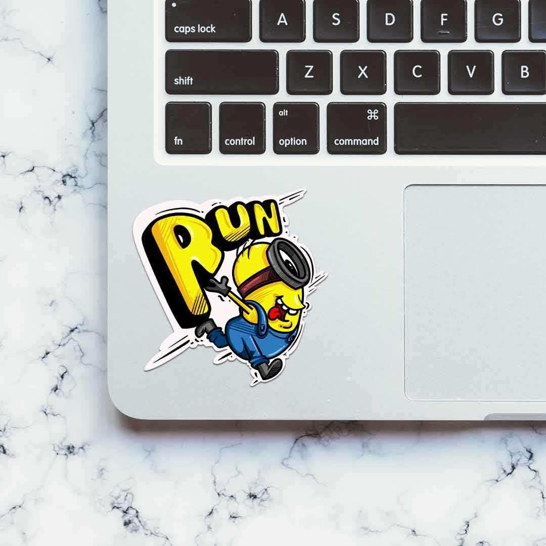 RUN!!! Sticker waterproof vinyl decal for laptop, bike, car & bottle