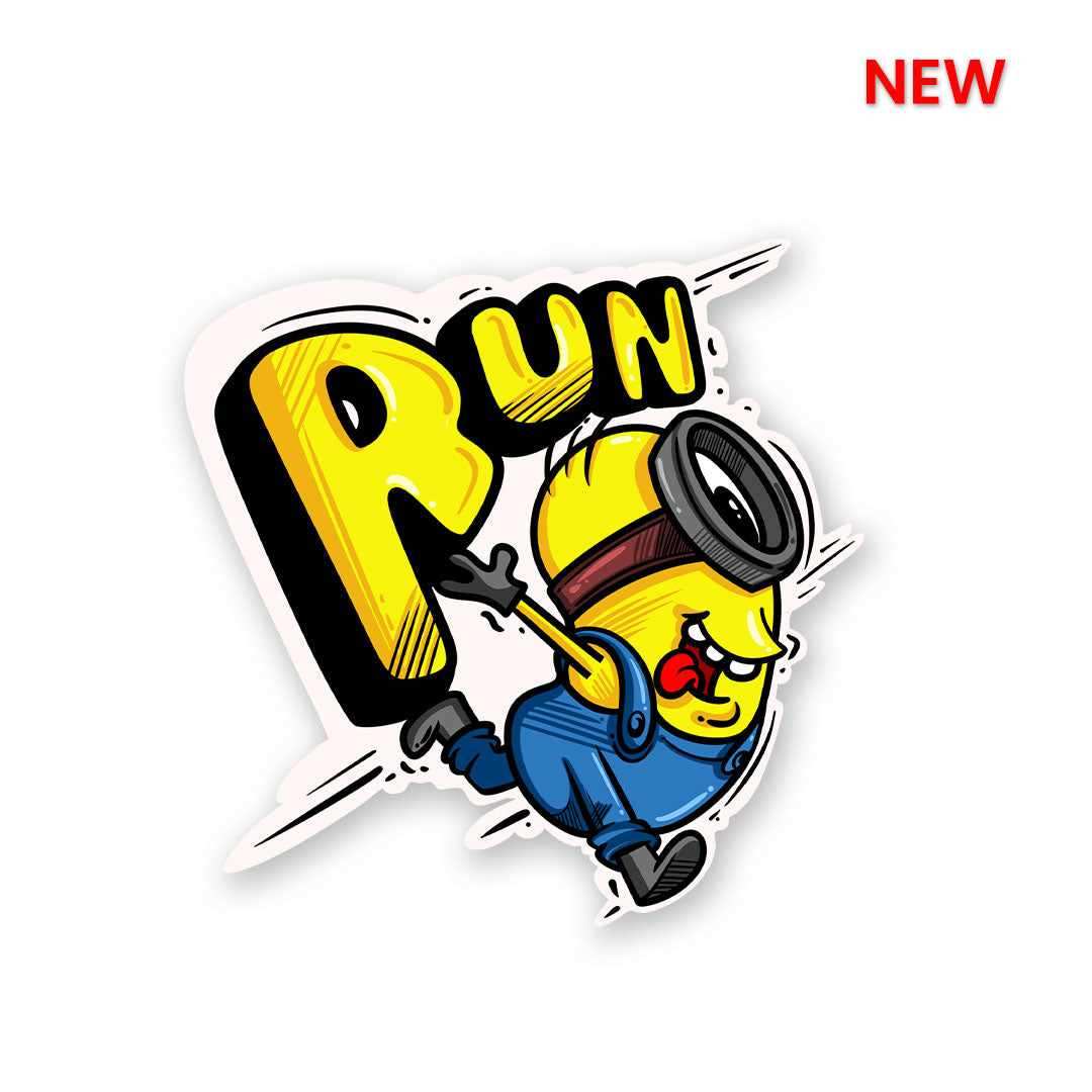 RUN!!! Sticker waterproof vinyl decal for laptop, bike, car & bottle