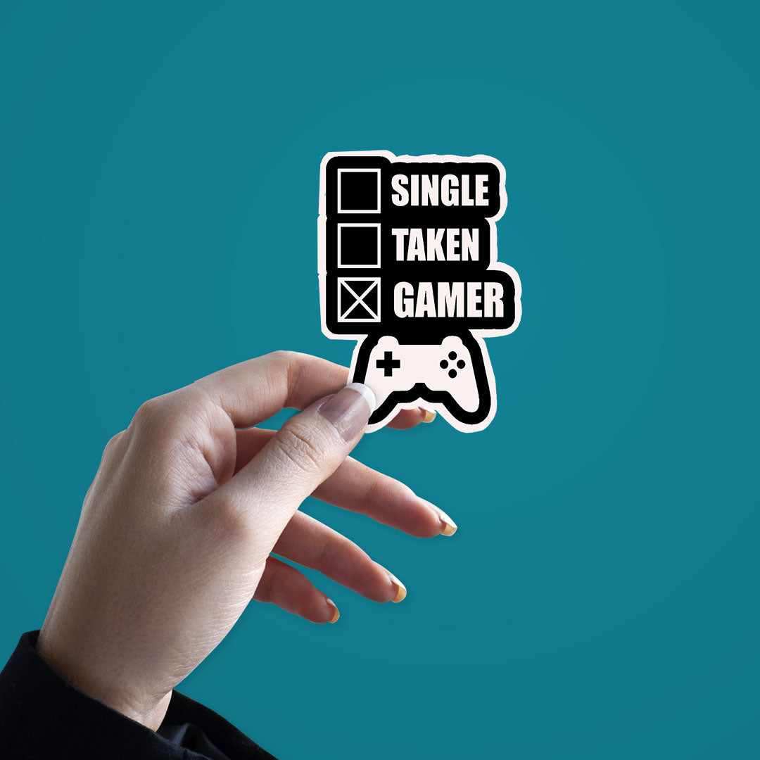 Single Taken Gamer Sticker waterproof vinyl decal for laptop, bike, car & bottle