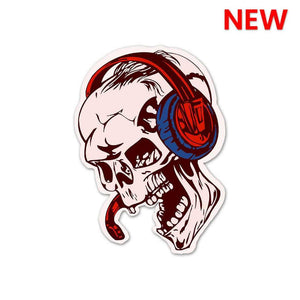 Skull Listening Music Sticker waterproof vinyl decal for laptop, bike, car & bottle