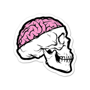 Skull With Brain Open Sticker waterproof vinyl decal for laptop, bike, car & bottle