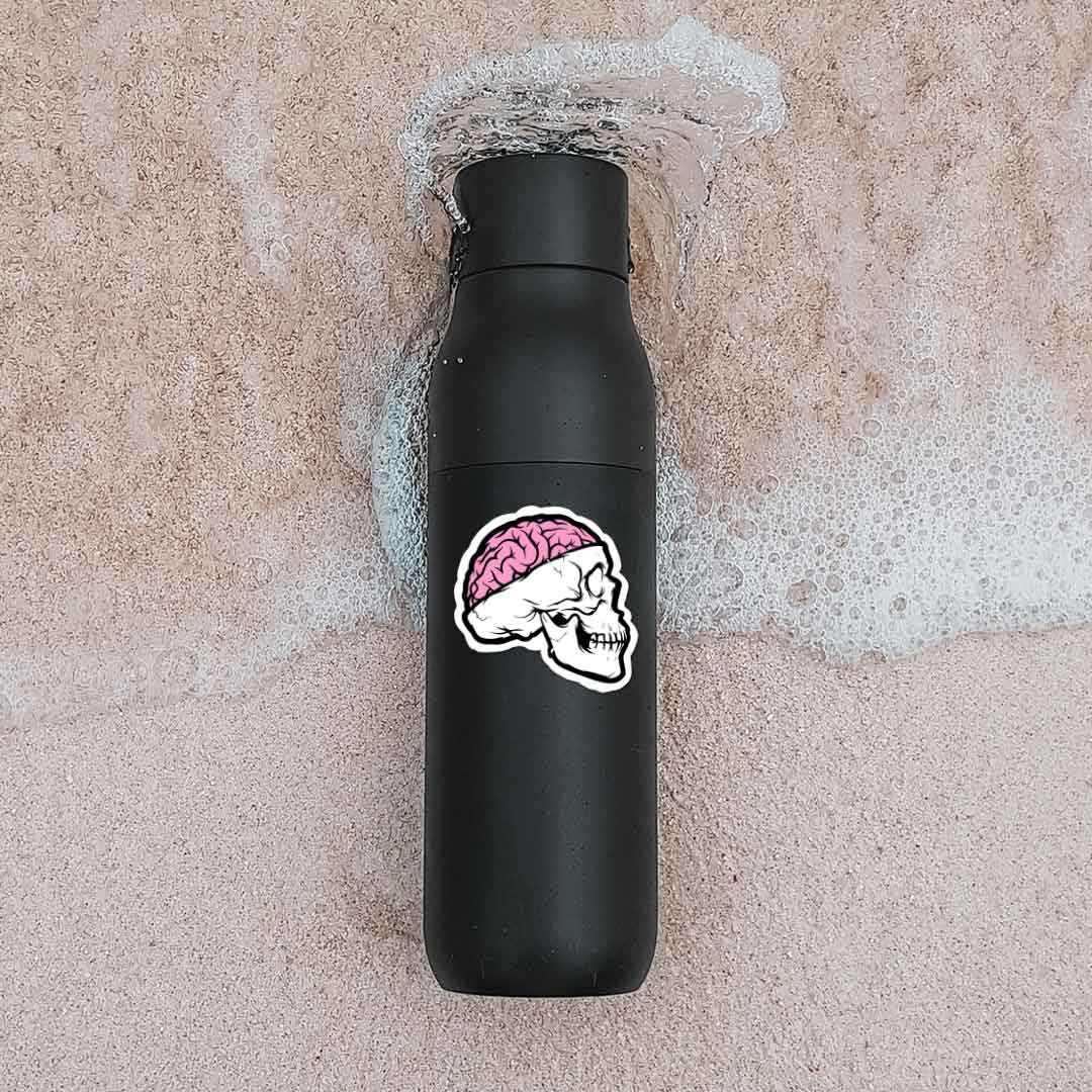Skull With Brain Open Sticker waterproof vinyl decal for laptop, bike, car & bottle