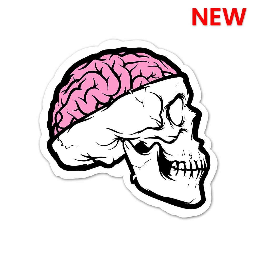 Skull With Brain Open Sticker waterproof vinyl decal for laptop, bike, car & bottle