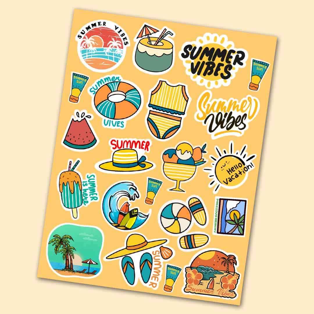 Summer Mini Stickers Sheet waterproof vinyl decal for laptop, bike, car & bottle