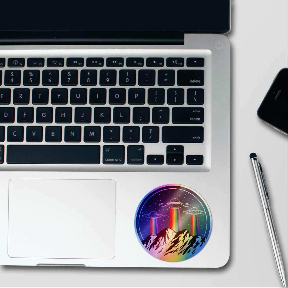 Ufo rainbow Holographic Stickers waterproof vinyl decal for laptop, bike, car & bottle
