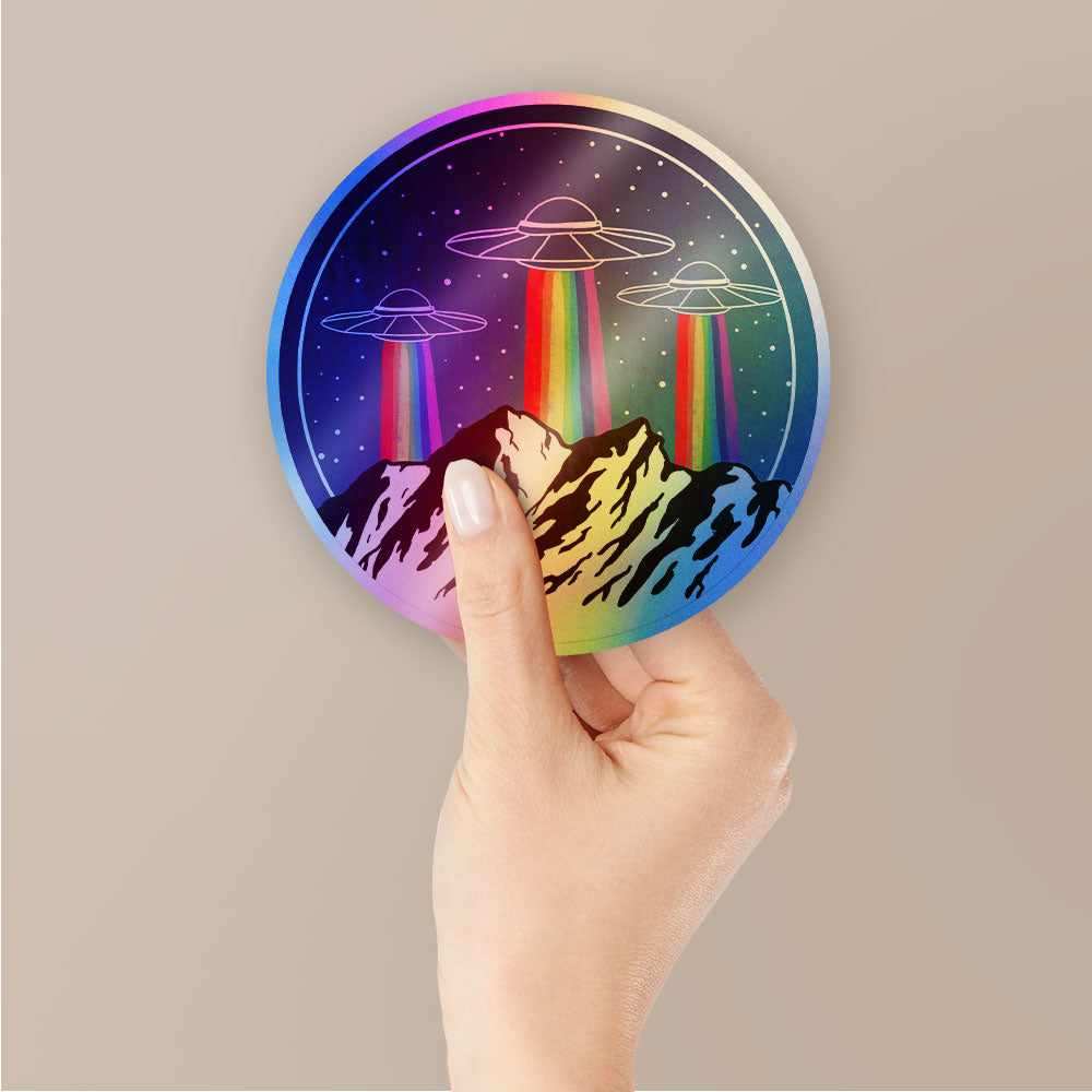 Ufo rainbow Holographic Stickers waterproof vinyl decal for laptop, bike, car & bottle